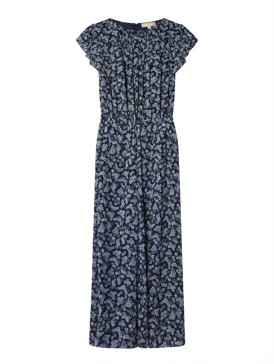 Michael Kors Blue Floral Print Flutter Sleeve Jumpsuit Size S — photo 1 of 8