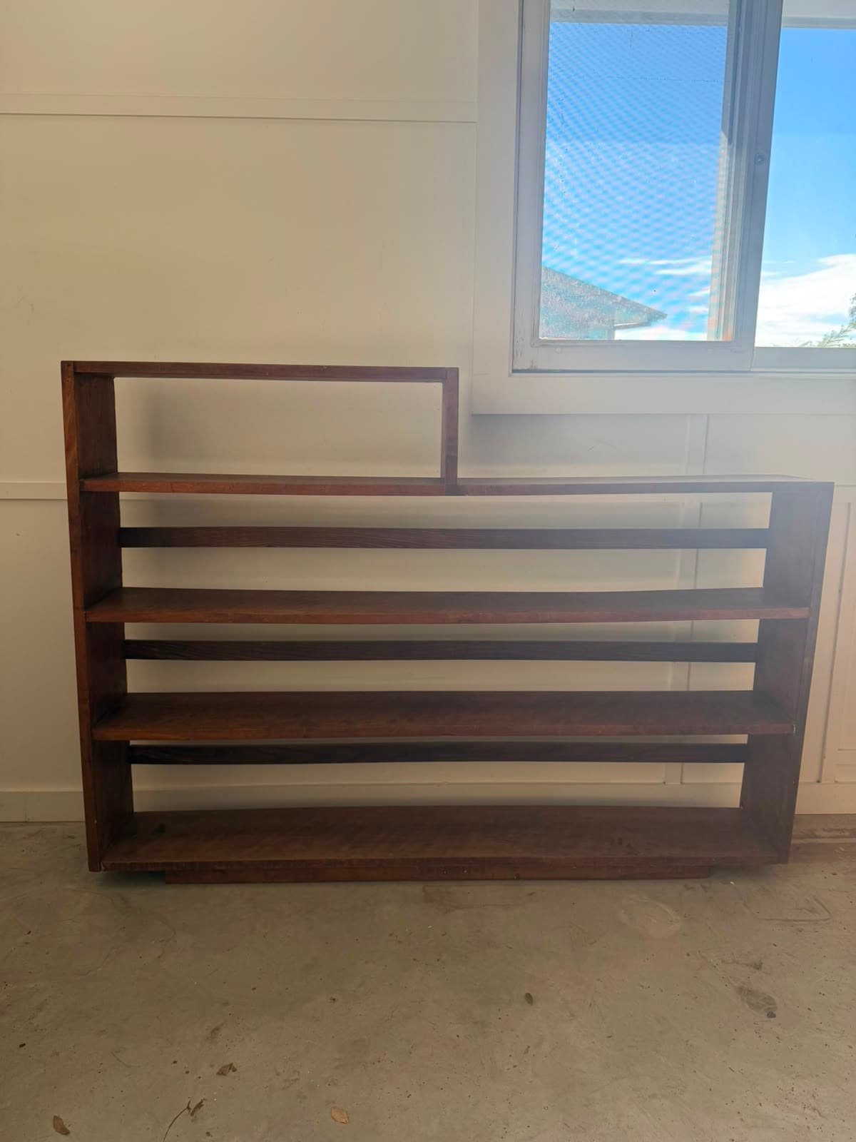Mid-Century Modern Wooden Open Bookcase Asymmetrical Design Brown — photo 2 of 5