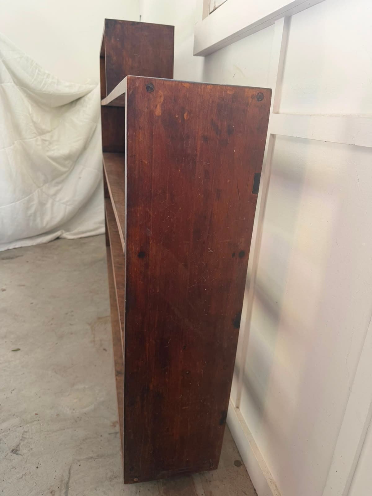 Mid-Century Modern Wooden Open Bookcase Asymmetrical Design Brown — photo 3 of 5