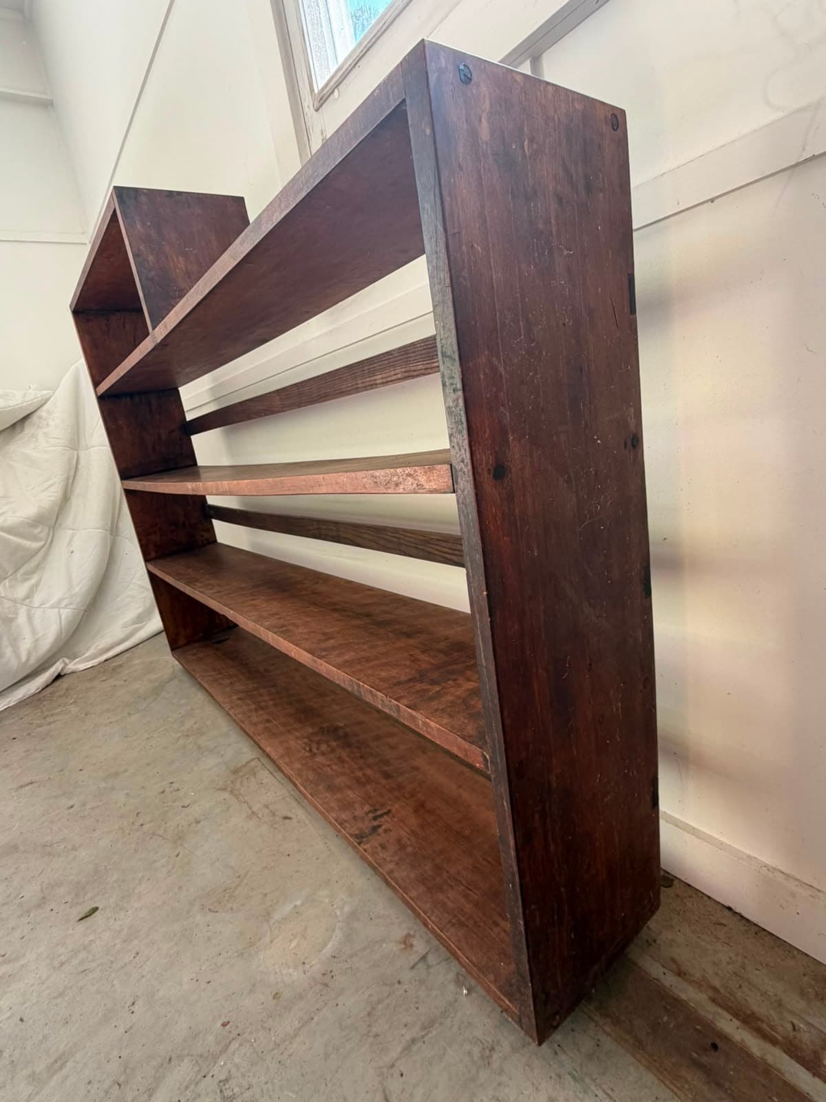 Mid-Century Modern Wooden Open Bookcase Asymmetrical Design Brown — photo 4 of 5