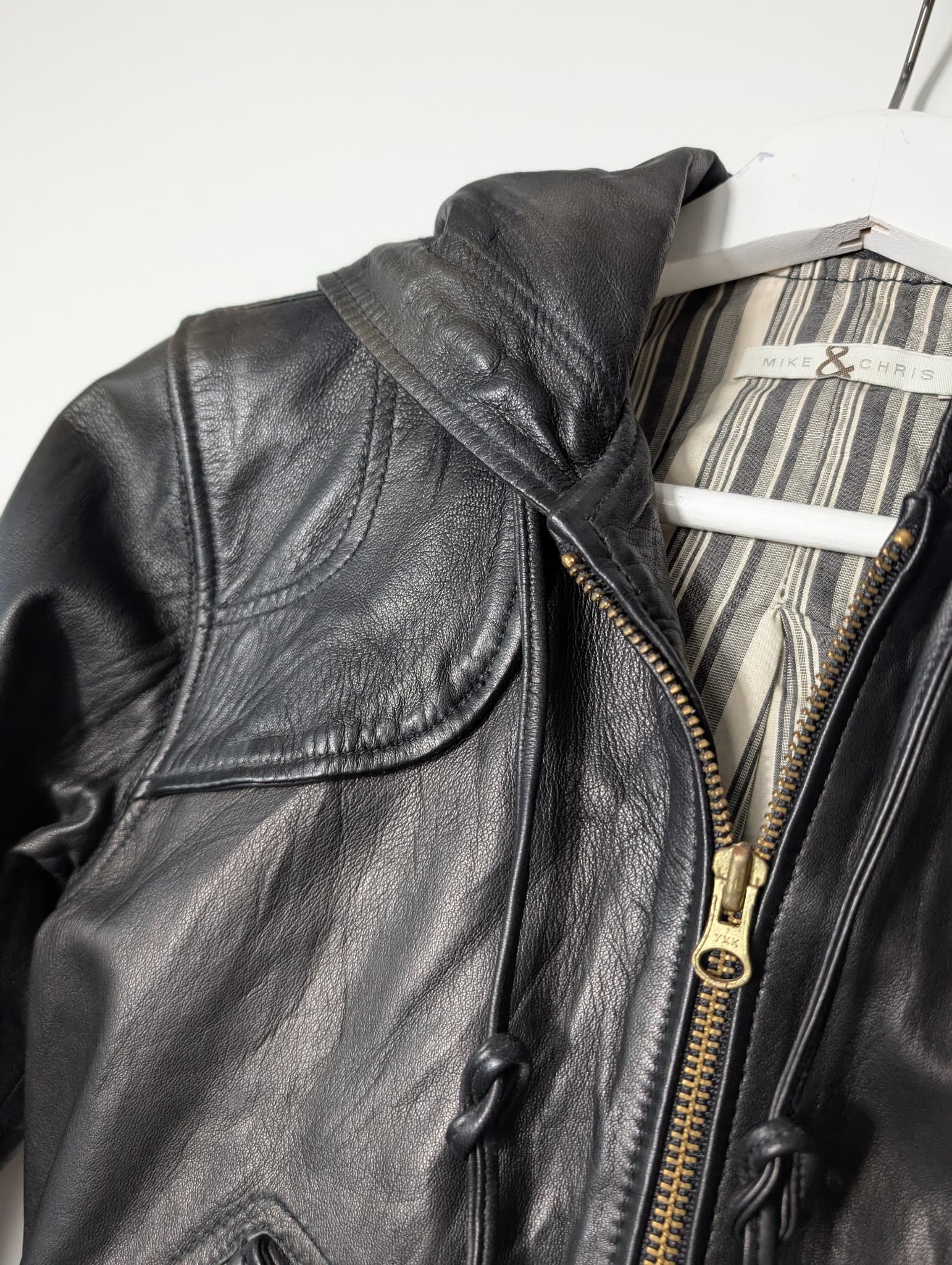 MIKE & CHRIS Leather Hooded Bomber Jacket Black — photo 3 of 4