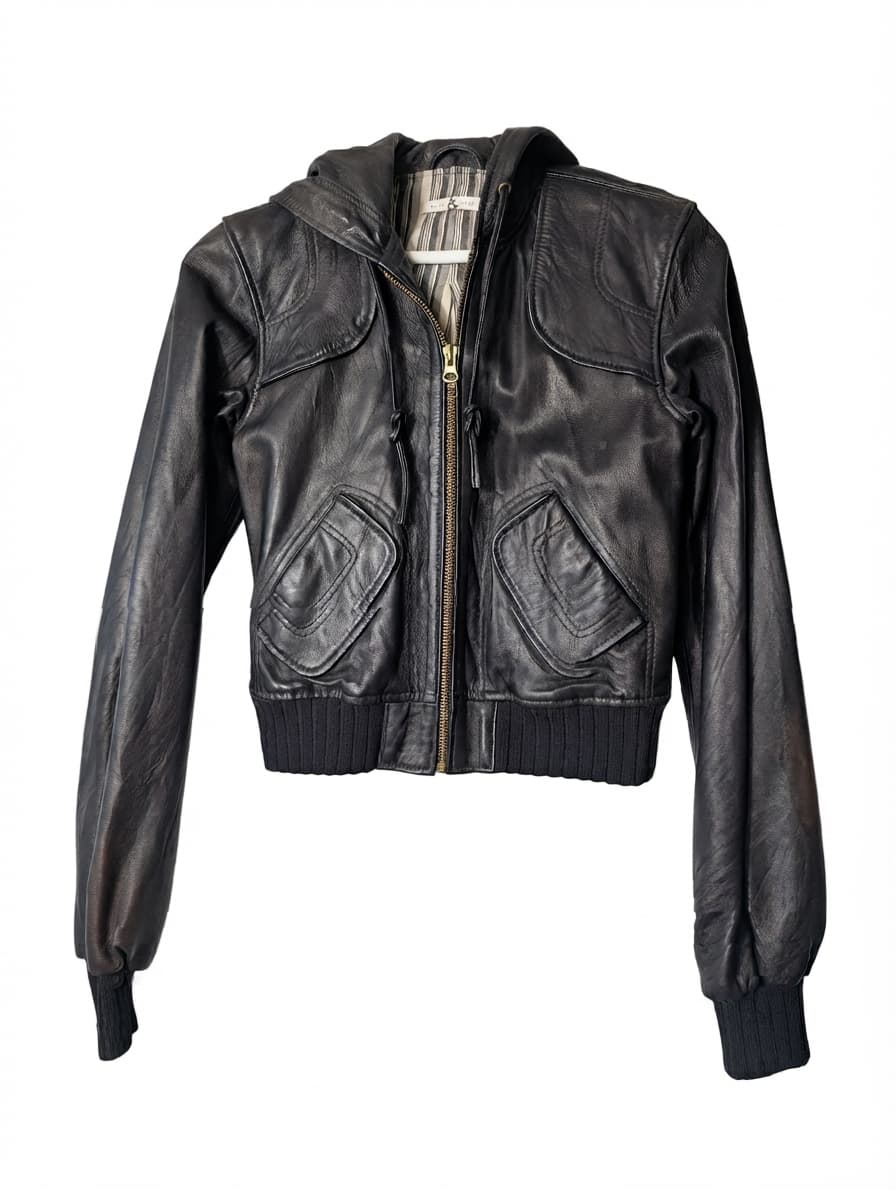 MIKE & CHRIS Leather Hooded Bomber Jacket Black — photo 1 of 4