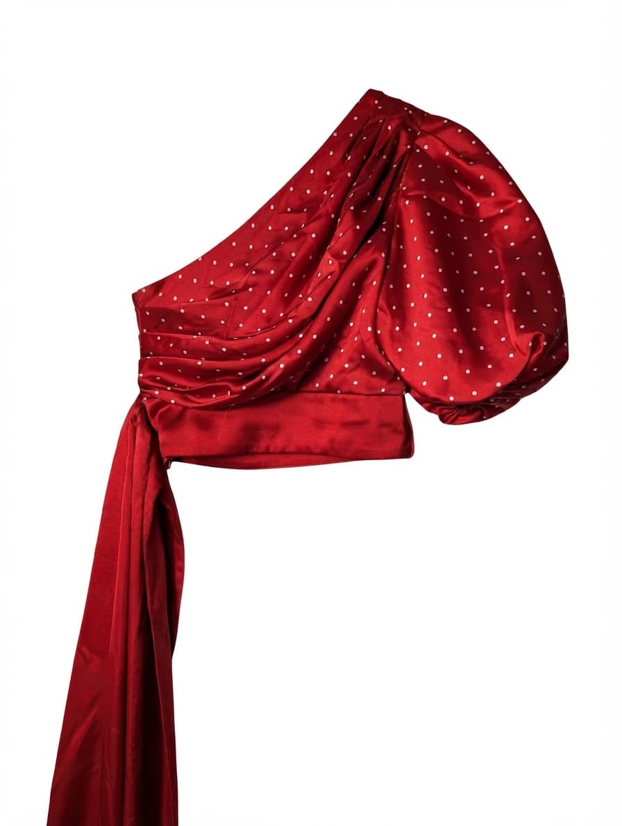 Misha Collection Toria One-Shoulder Puff Sleeve Top Red Polka Dot AU 6 — photo 1 of 6