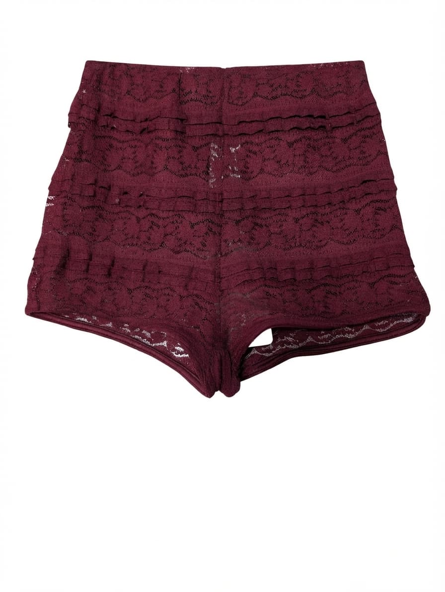 Missguided Lace High-Waisted Ruffled Shorts Burgundy Women's XS — photo 1 of 8