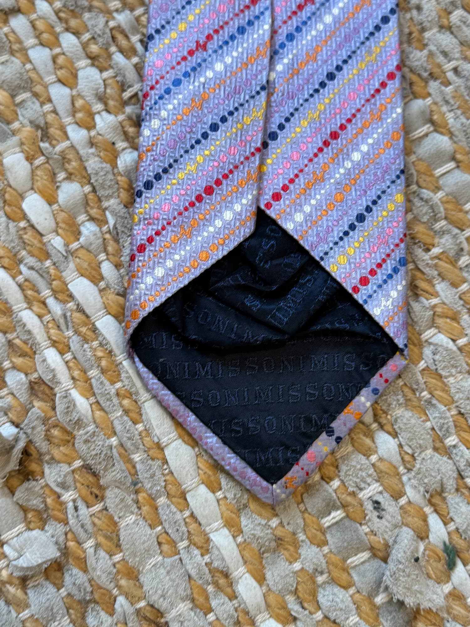 Missoni Italy Silk Necktie Multi-Color Dotted Stripe Pattern — photo 3 of 4