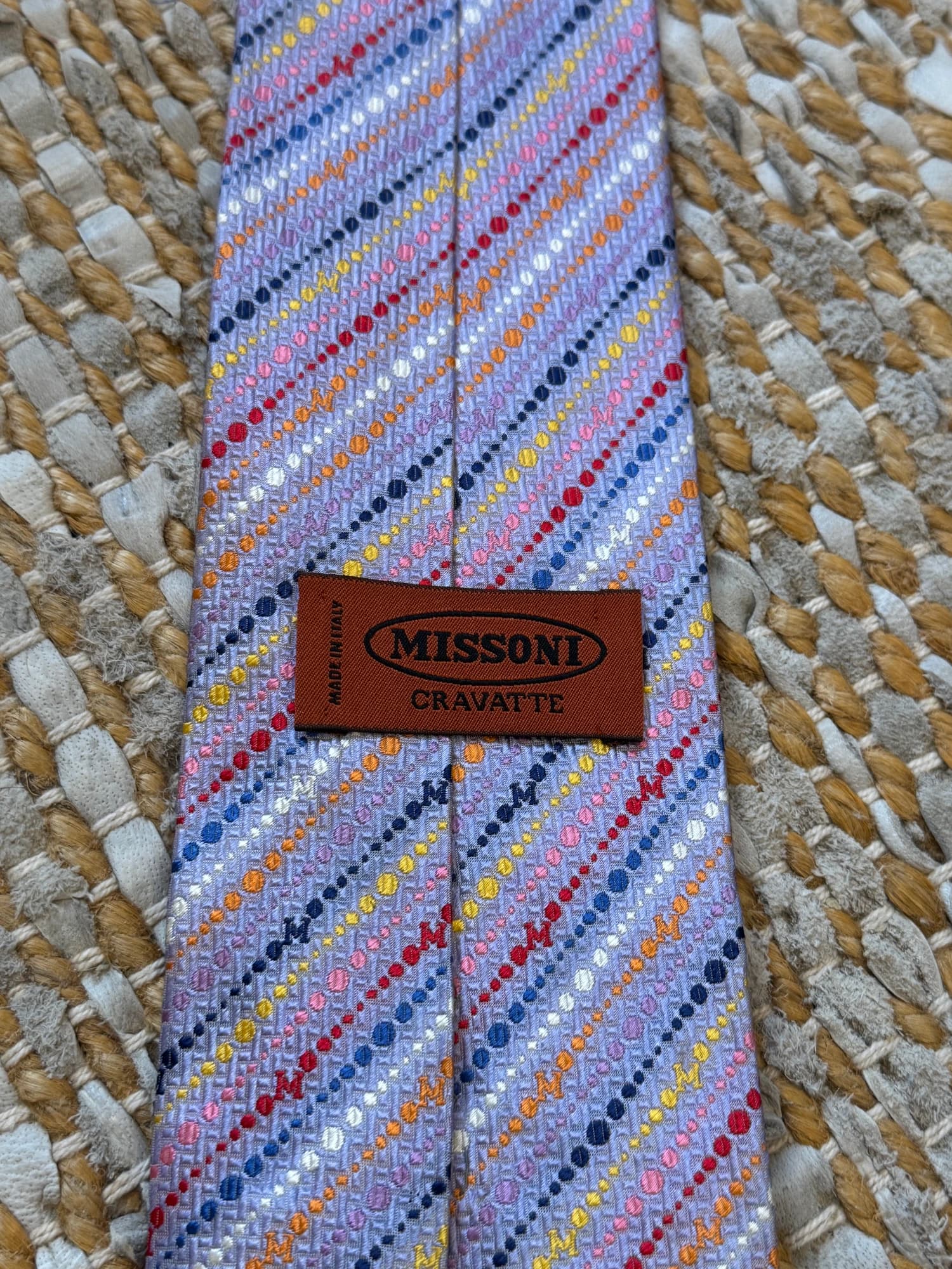 Missoni Italy Silk Necktie Multi-Color Dotted Stripe Pattern — photo 4 of 4