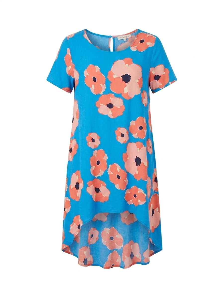 Mister Zimi Floral High-Low Dress Blue & Peach Poppy Print — photo 1 of 8