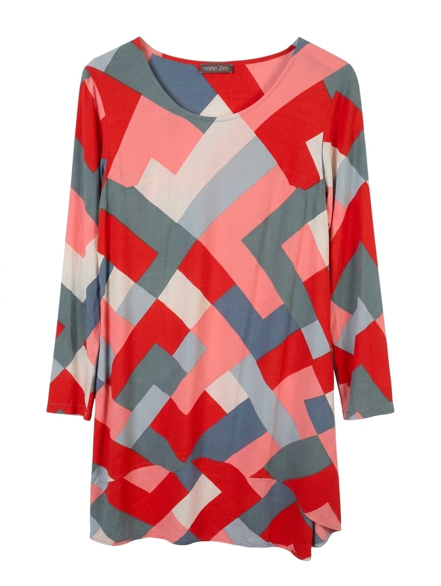 Mister Zimi Geometric Print Long Sleeve Dress - Vibrant Abstract Pattern — photo 1 of 10