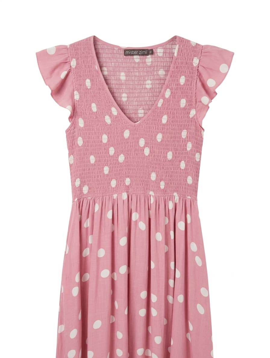Mister Zimi Polka Dot Smocked Flutter Sleeve Dress Pink Size 8 — photo 1 of 3