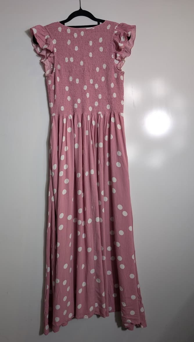 Mister Zimi Polka Dot Smocked Flutter Sleeve Dress Pink Size 8 — photo 3 of 3