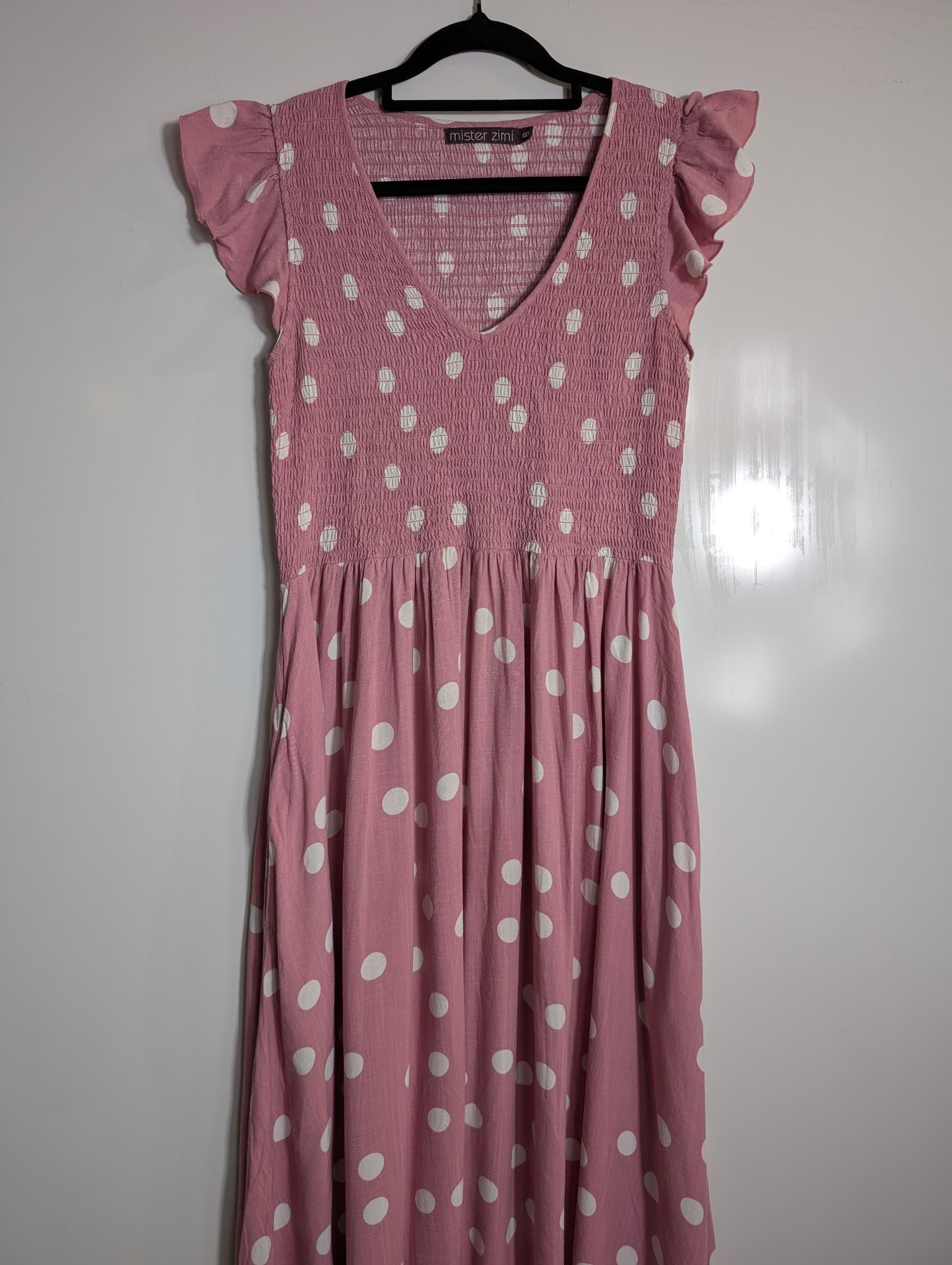 Mister Zimi Polka Dot Smocked Maxi Dress Pink Size 8 — photo 2 of 6