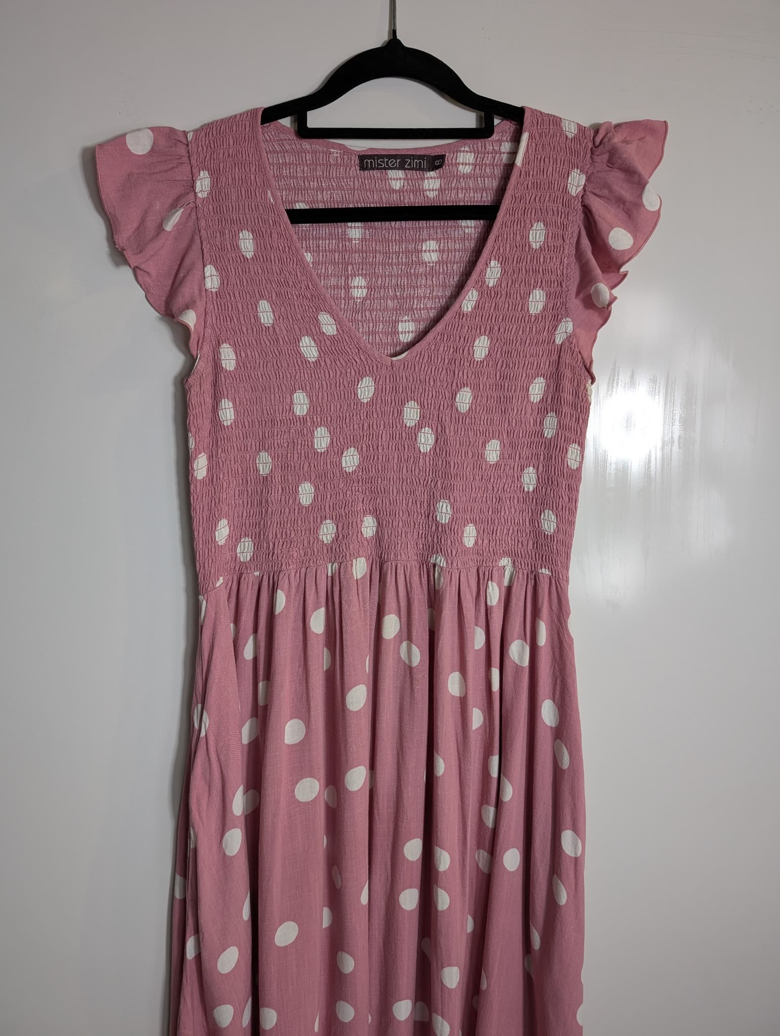 Mister Zimi Polka Dot Smocked Maxi Dress Pink Size 8 — photo 3 of 6