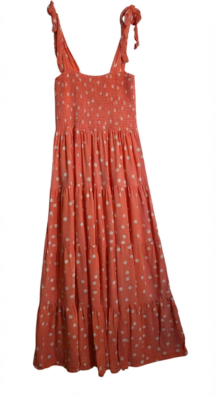Mister Zimi Polka Dot Smocked Tiered Maxi Dress Coral — photo 1 of 5