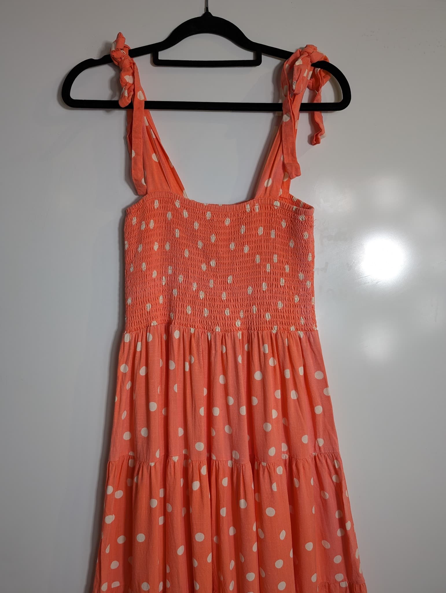 Mister Zimi Polka Dot Smocked Tiered Maxi Dress Coral — photo 2 of 5