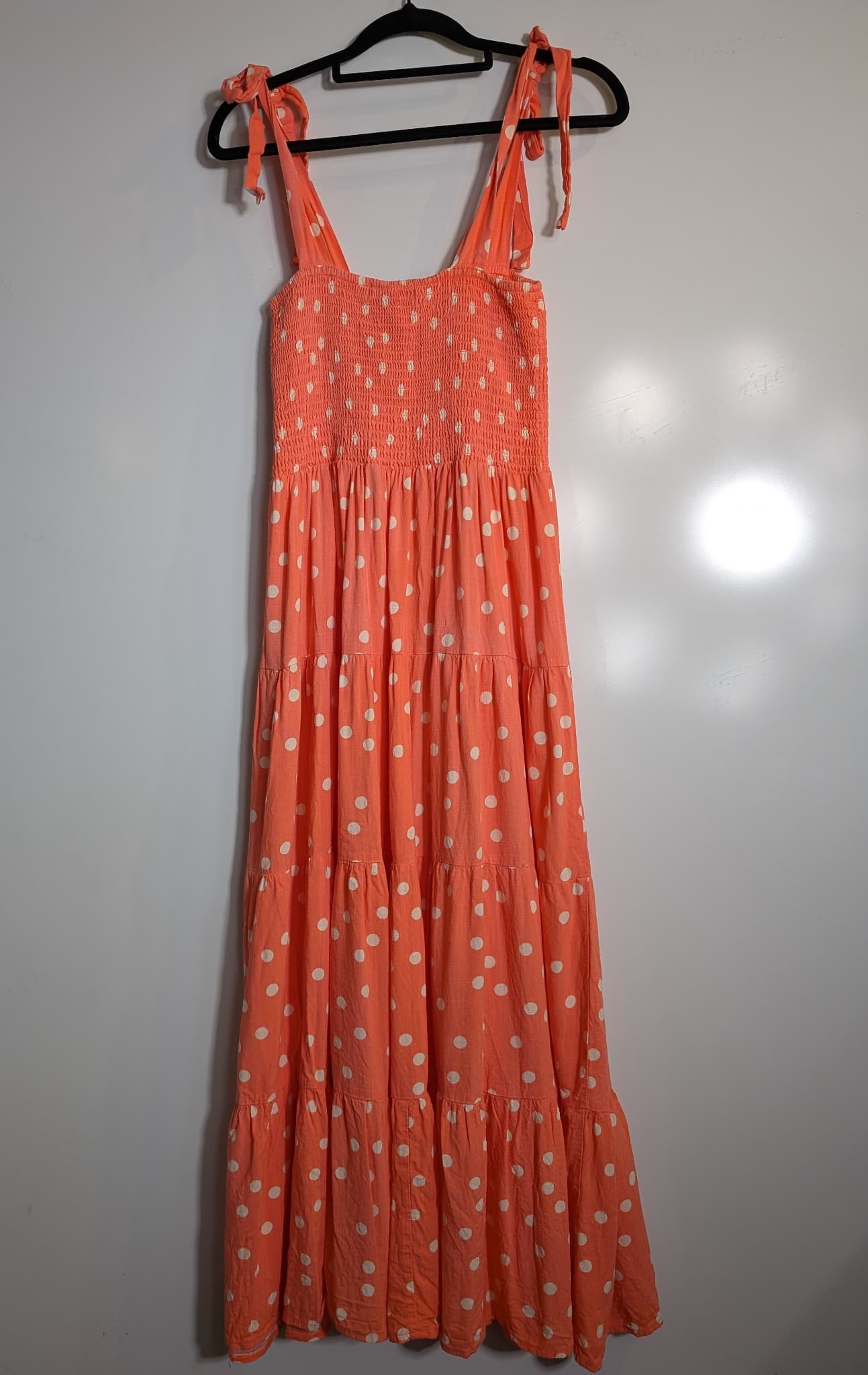 Mister Zimi Polka Dot Smocked Tiered Maxi Dress Coral — photo 3 of 5
