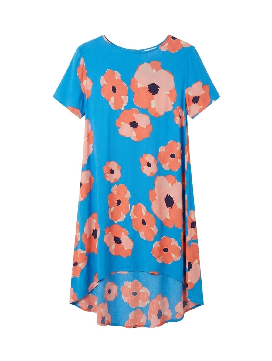 Mister Zimi Poppy Print High-Low Dress - Blue & Peach Size 12 — photo 1 of 8