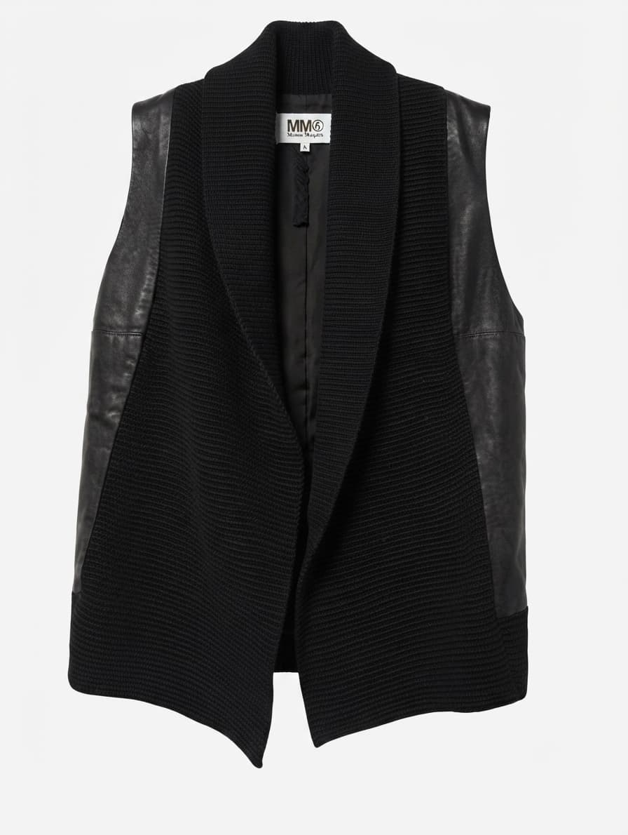 MM6 Maison Margiela Leather and Knit Open Front Vest Black Size 6 — photo 1 of 8