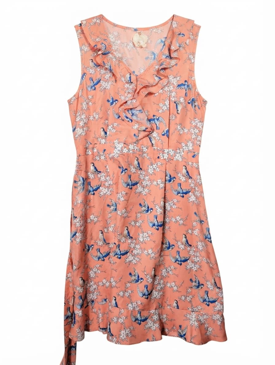 ModCloth Fleurette Wrap Dress Peach Bird Floral Size 14 — photo 1 of 7