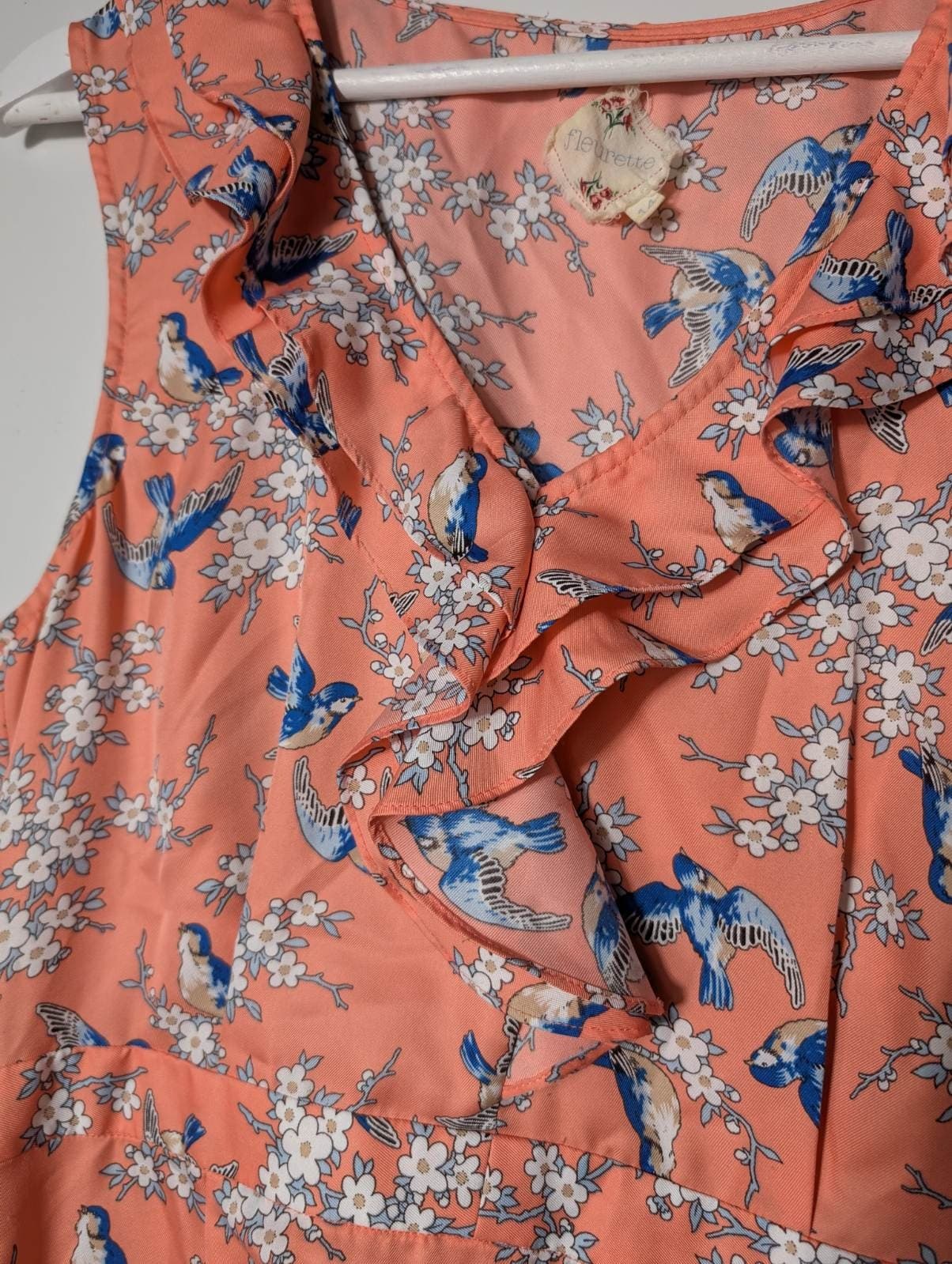 ModCloth Fleurette Wrap Dress Peach Bird Floral Size 14 — photo 2 of 7