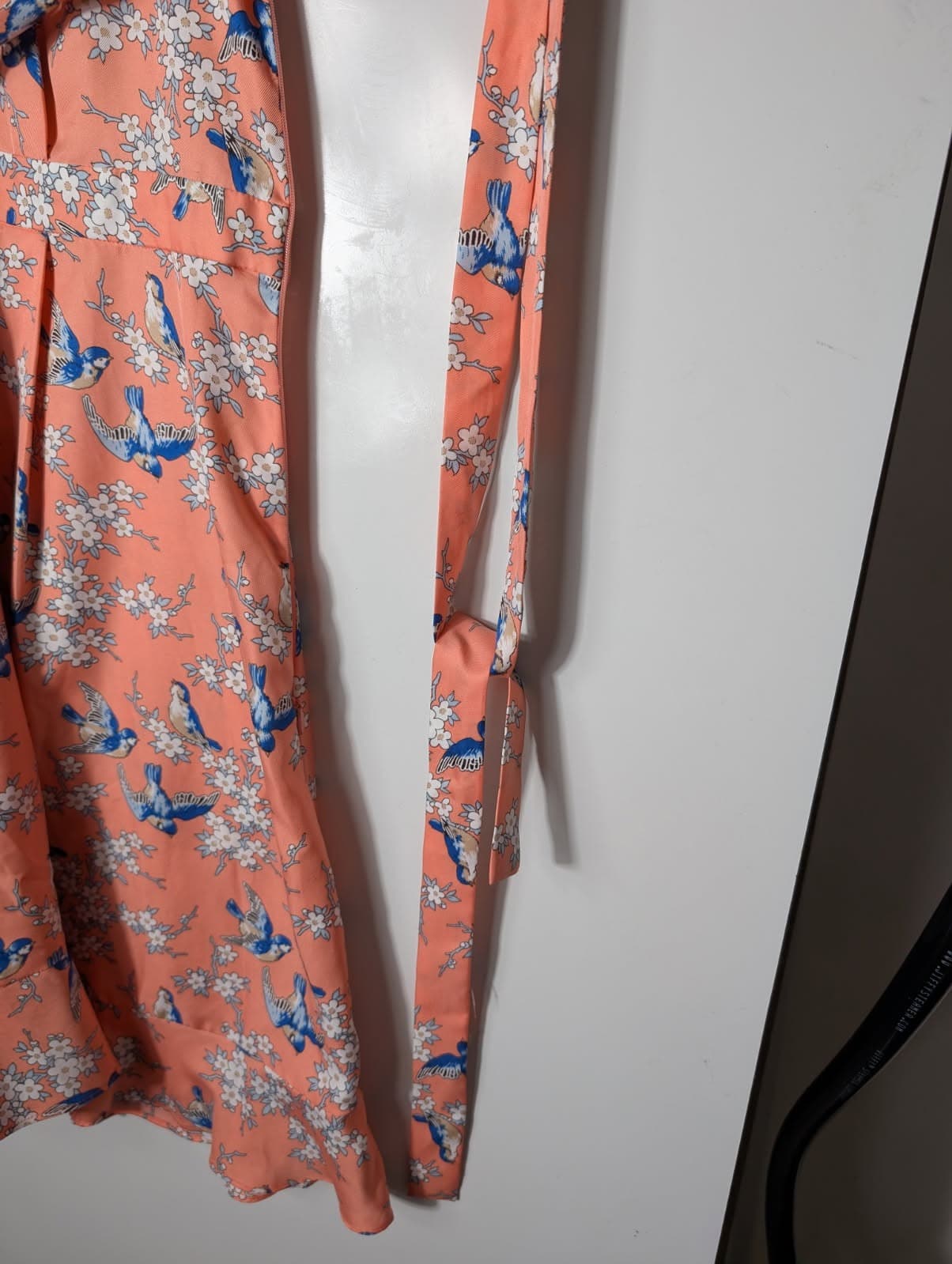 ModCloth Fleurette Wrap Dress Peach Bird Floral Size 14 — photo 4 of 7
