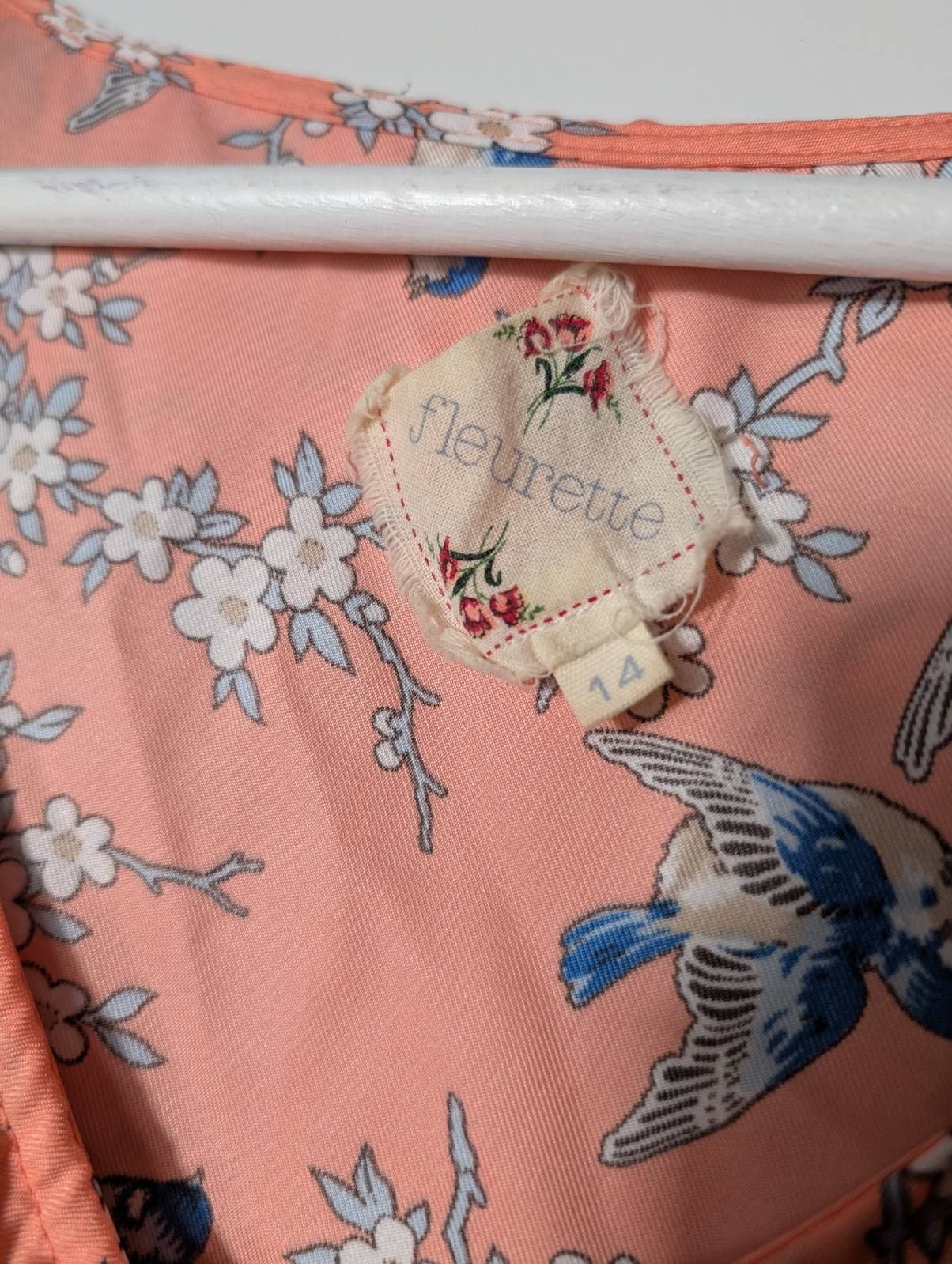 ModCloth Fleurette Wrap Dress Peach Bird Floral Size 14 — photo 5 of 7