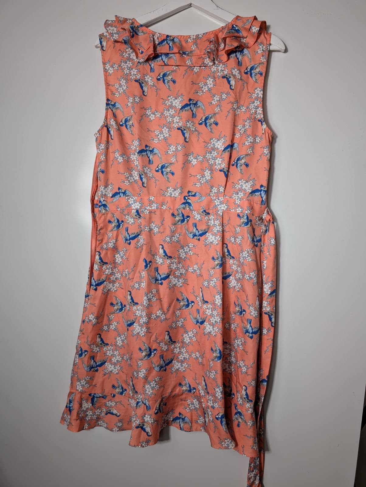 ModCloth Fleurette Wrap Dress Peach Bird Floral Size 14 — photo 6 of 7