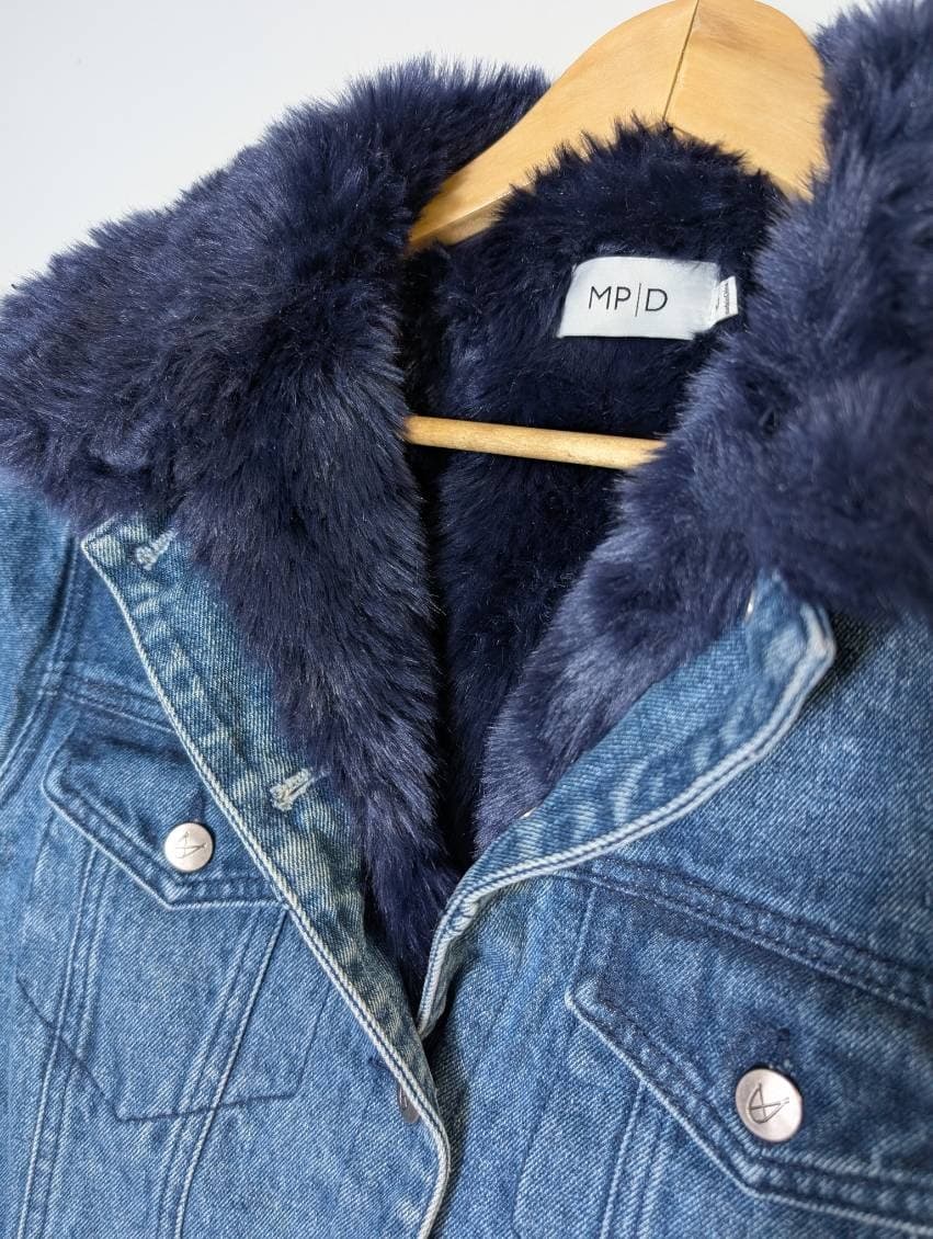 MP|D Women's Denim Jacket with Faux Fur Collar and Cuffs - Blue Size S — photo 2 of 10
