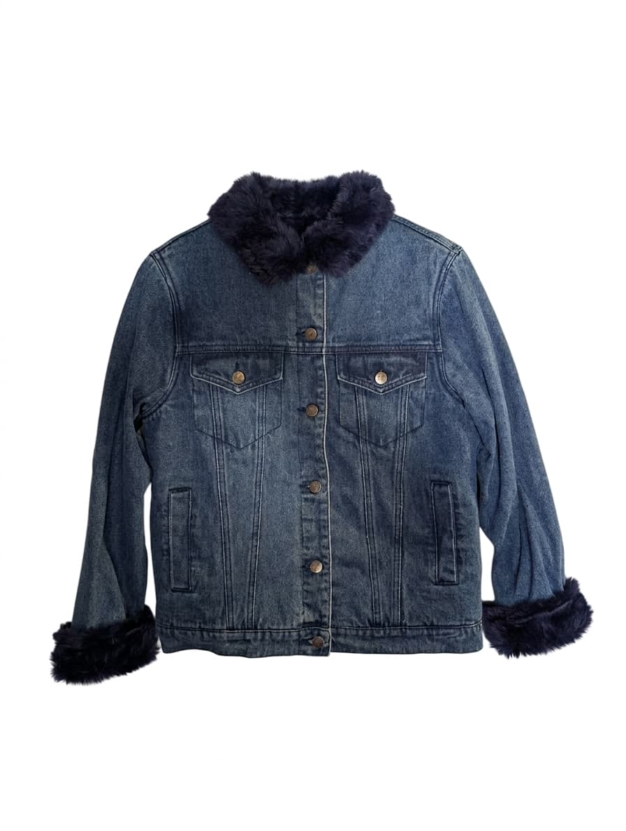 MP|D Women's Denim Jacket with Faux Fur Collar and Cuffs - Blue Size S — photo 1 of 10