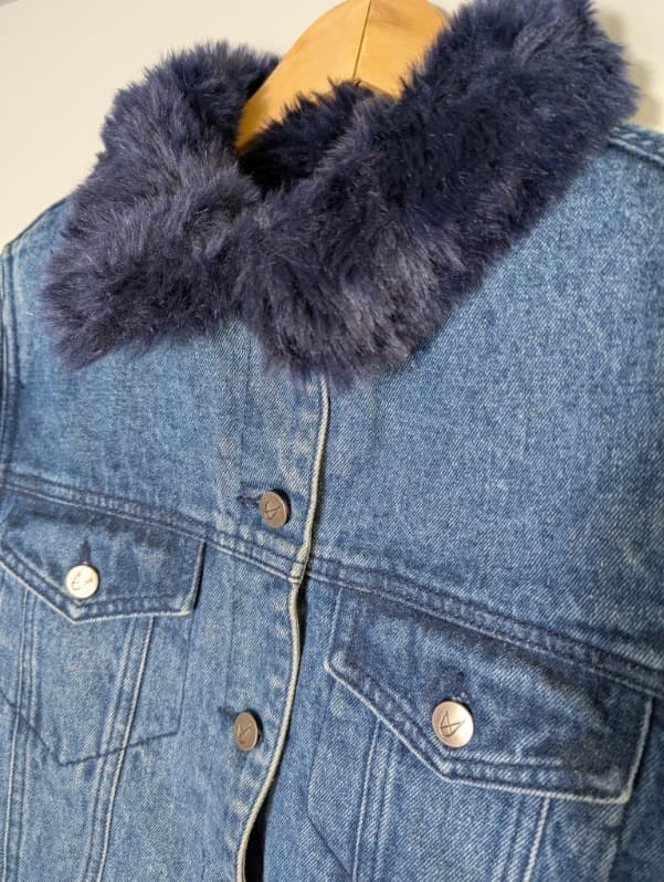 MP|D Women's Denim Jacket with Faux Fur Collar and Cuffs - Blue Size S — photo 6 of 10