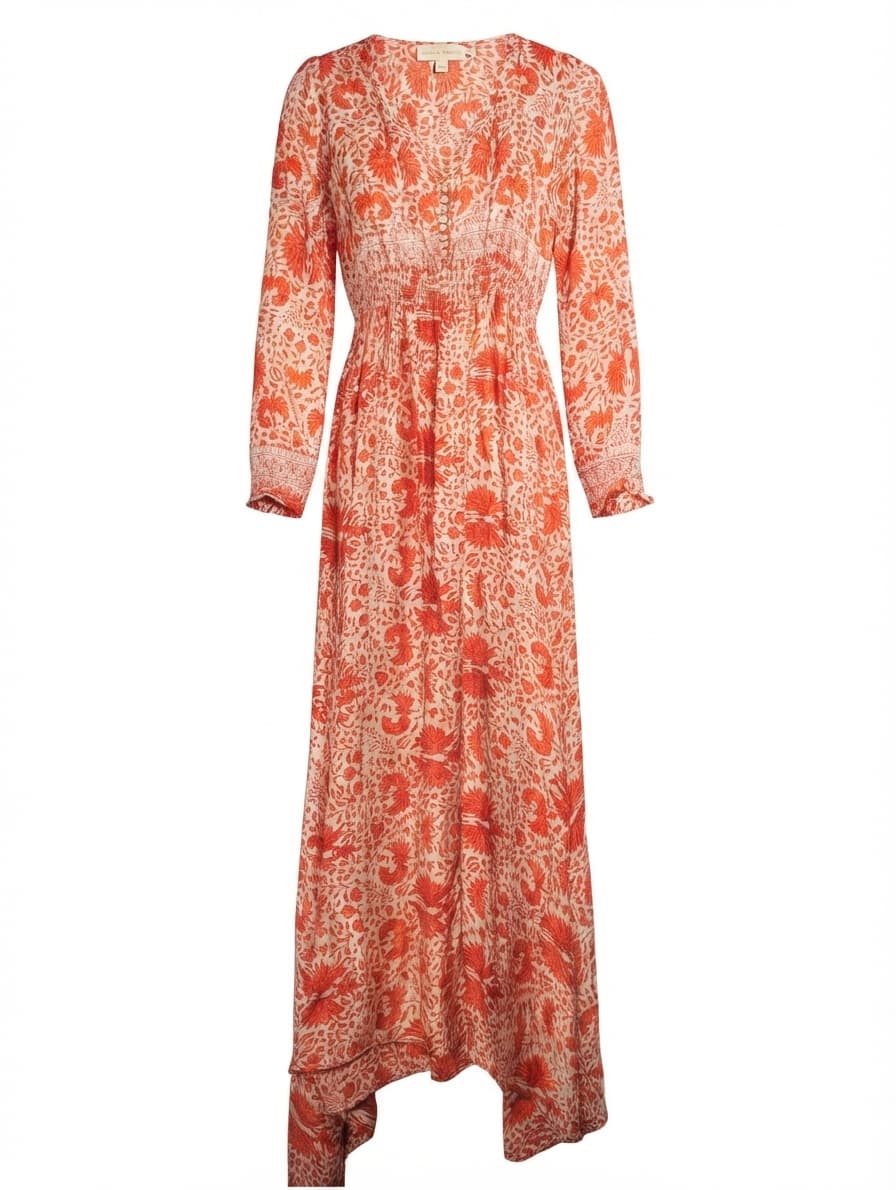 Natalie Martin Silk Floral Maxi Dress Sunset Orange XS/S — photo 1 of 6