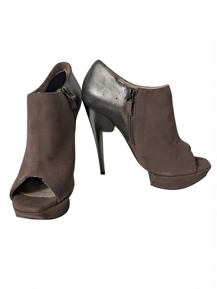 Nicholas Kirkwood Suede & Metallic Leather Peep-Toe Platform Booties Size 38.5 — photo 1 of 8