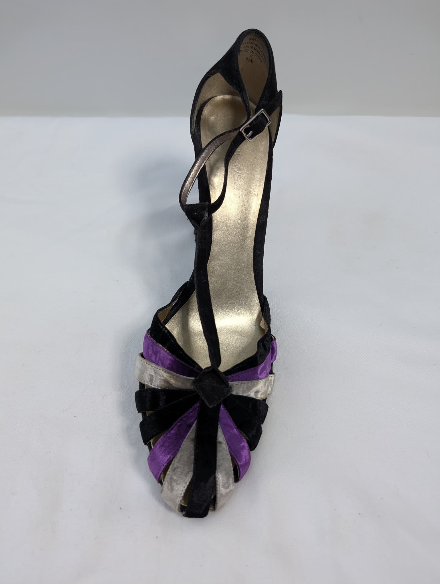 Nine West Velvet T-Strap Evening Heels Black Purple Silver Size 8.5 — photo 2 of 19