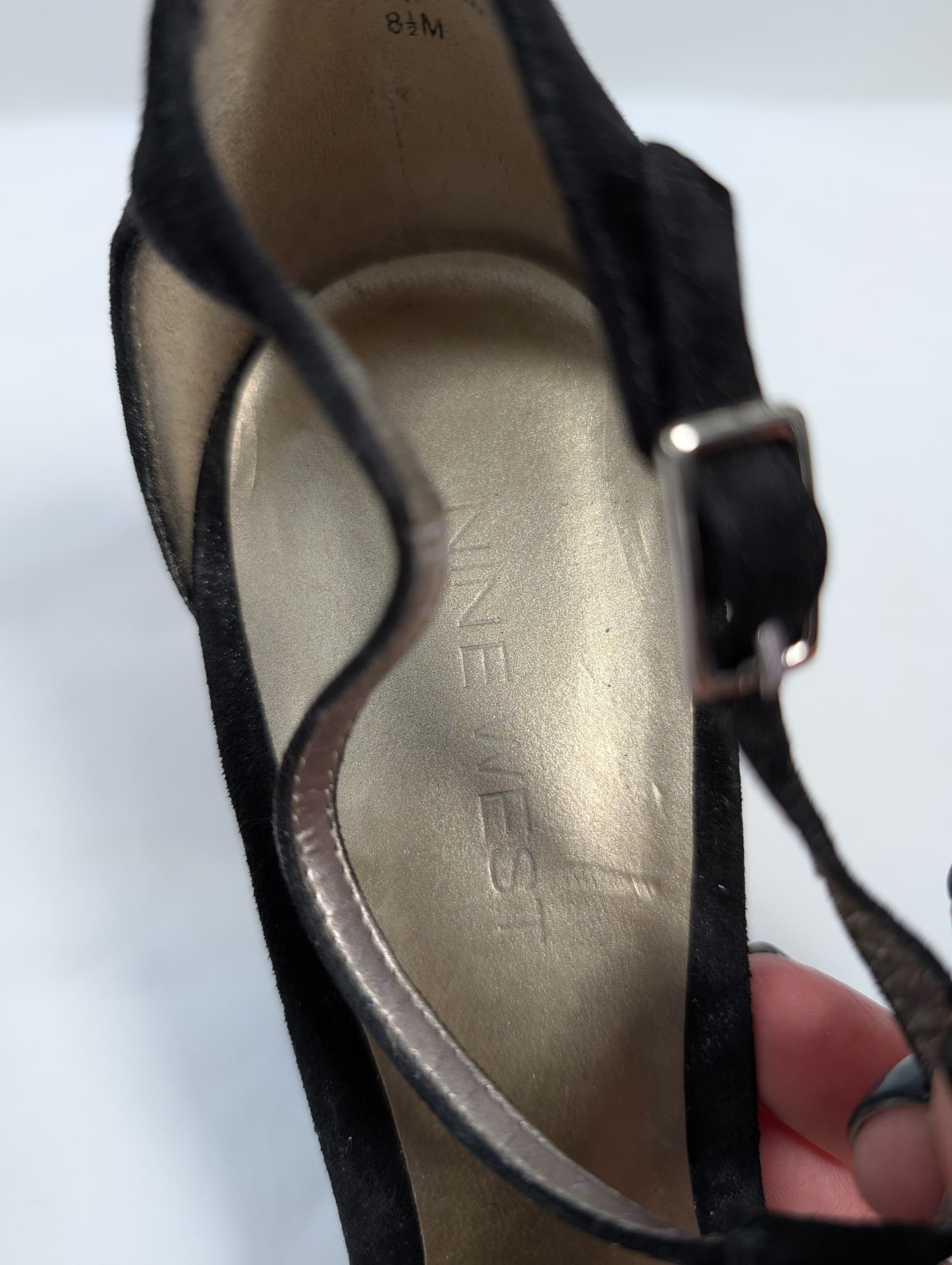 Nine West Velvet T-Strap Evening Heels Black Purple Silver Size 8.5 — photo 6 of 19