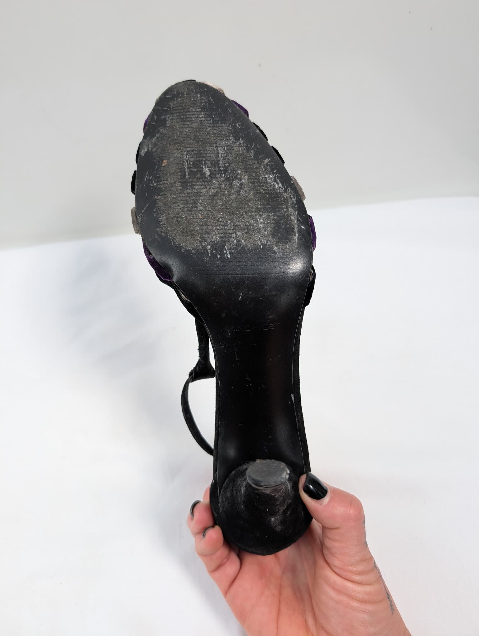 Nine West Velvet T-Strap Evening Heels Black Purple Silver Size 8.5 — photo 8 of 19