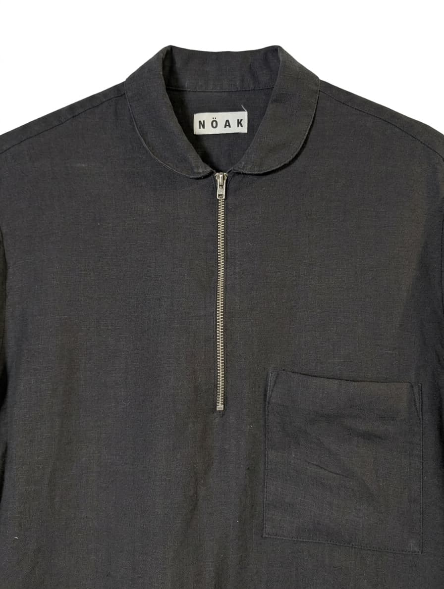 Noak London Quarter-Zip Linen Shirt Black Men's Long Sleeve — photo 1 of 4