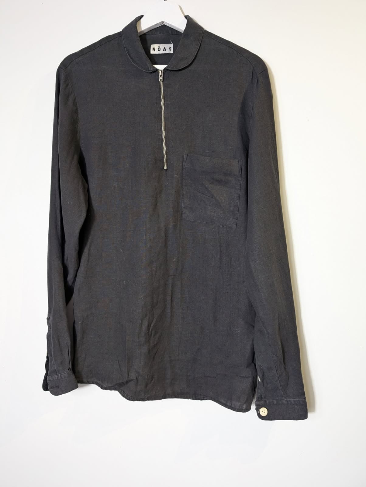 Noak London Quarter-Zip Linen Shirt Black Men's Long Sleeve — photo 2 of 4