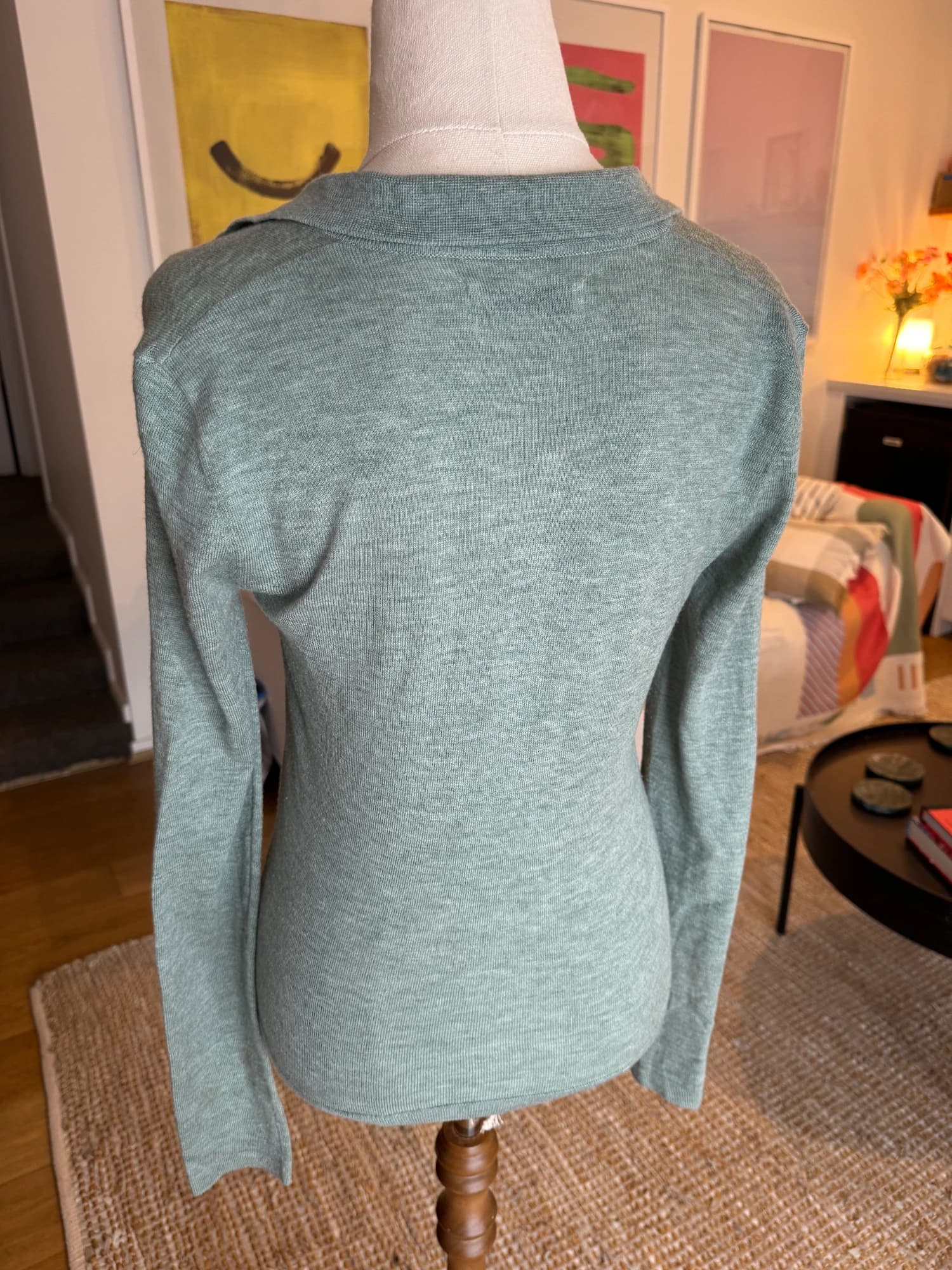 Nude Lucy Sage Green V-Neck Long Sleeve Knit Top Size S — photo 5 of 10