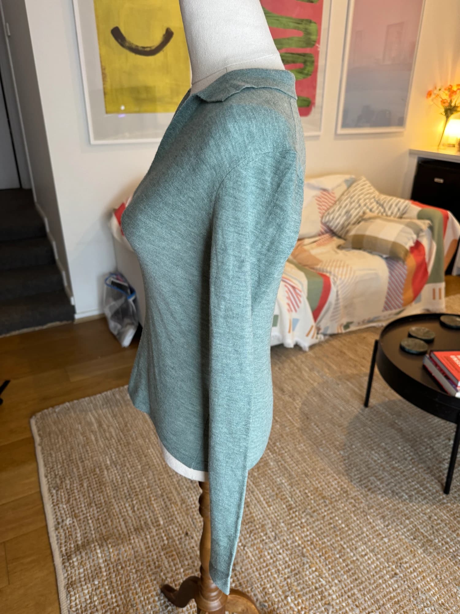 Nude Lucy Sage Green V-Neck Long Sleeve Knit Top Size S — photo 6 of 10
