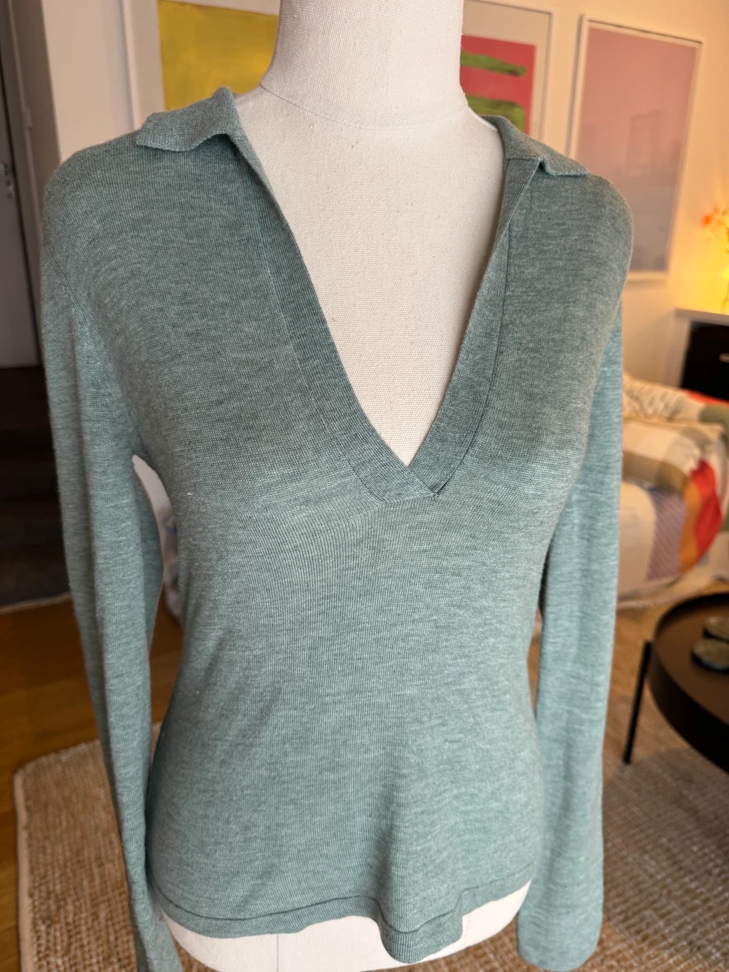 Nude Lucy Sage Green V-Neck Long Sleeve Knit Top Size S — photo 7 of 10