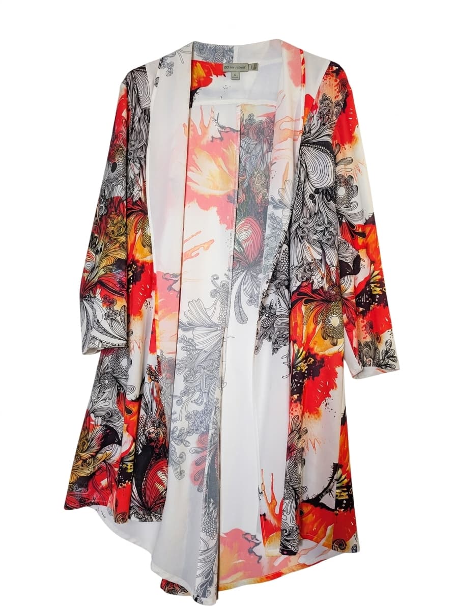 Obi New Zealand Abstract Floral Print Open Front Duster Cardigan - Size 16 — photo 1 of 7