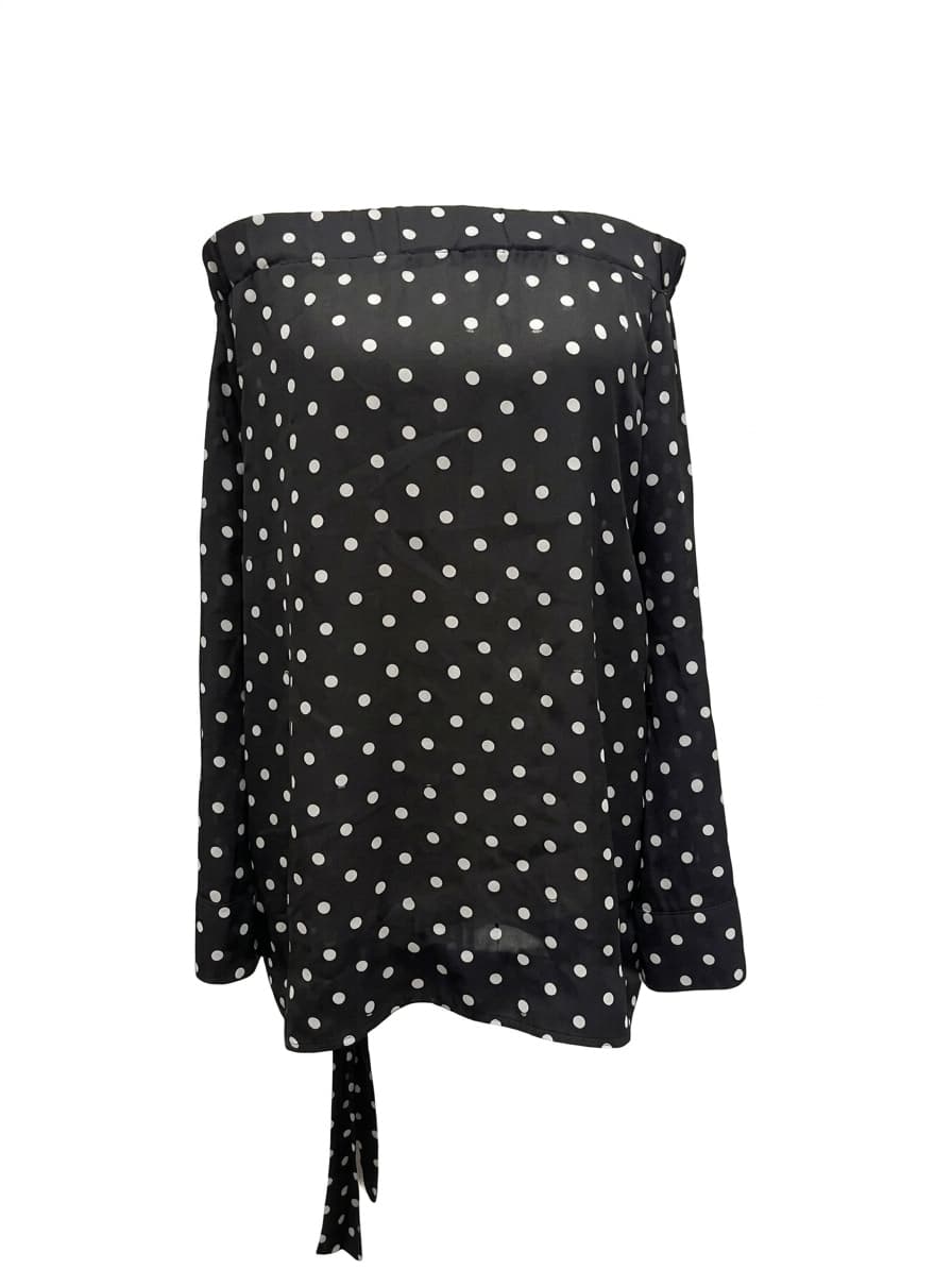 One Teaspoon Black and White Polka Dot Off-the-Shoulder Long Sleeve Top — photo 1 of 16