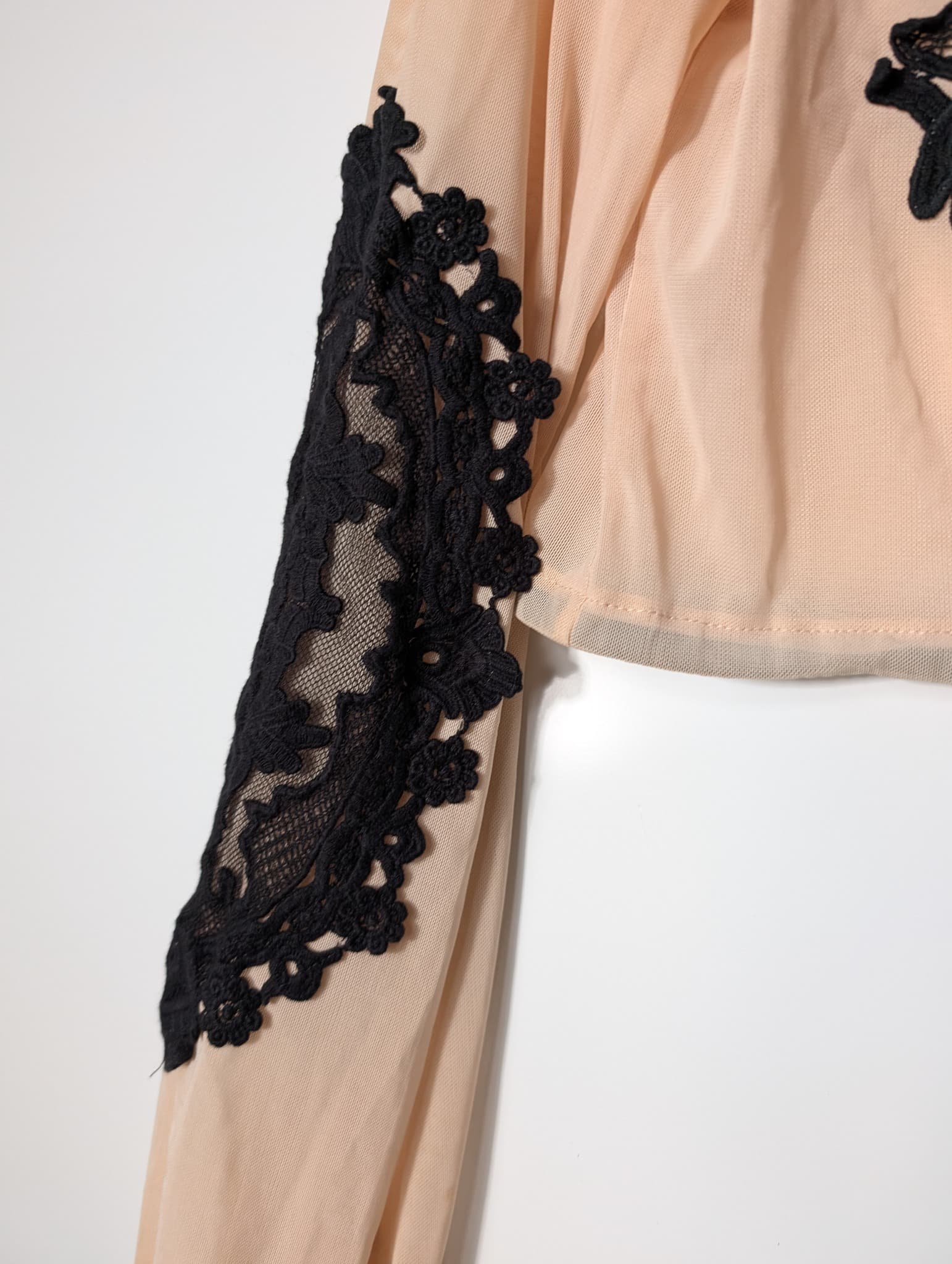 One Way Tie-Front Crop Top Nude Mesh & Black Lace Size 10 — photo 2 of 8
