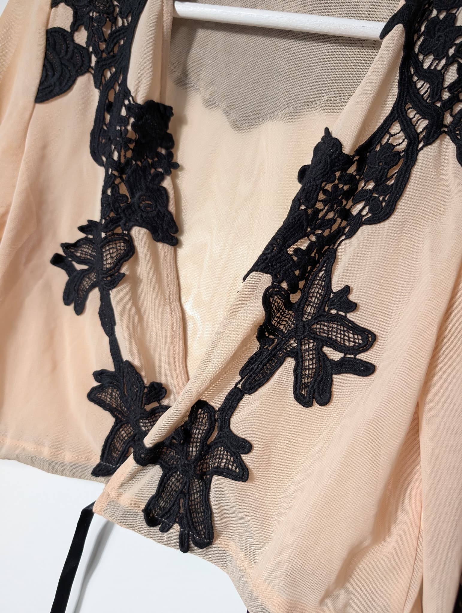 One Way Tie-Front Crop Top Nude Mesh & Black Lace Size 10 — photo 3 of 8