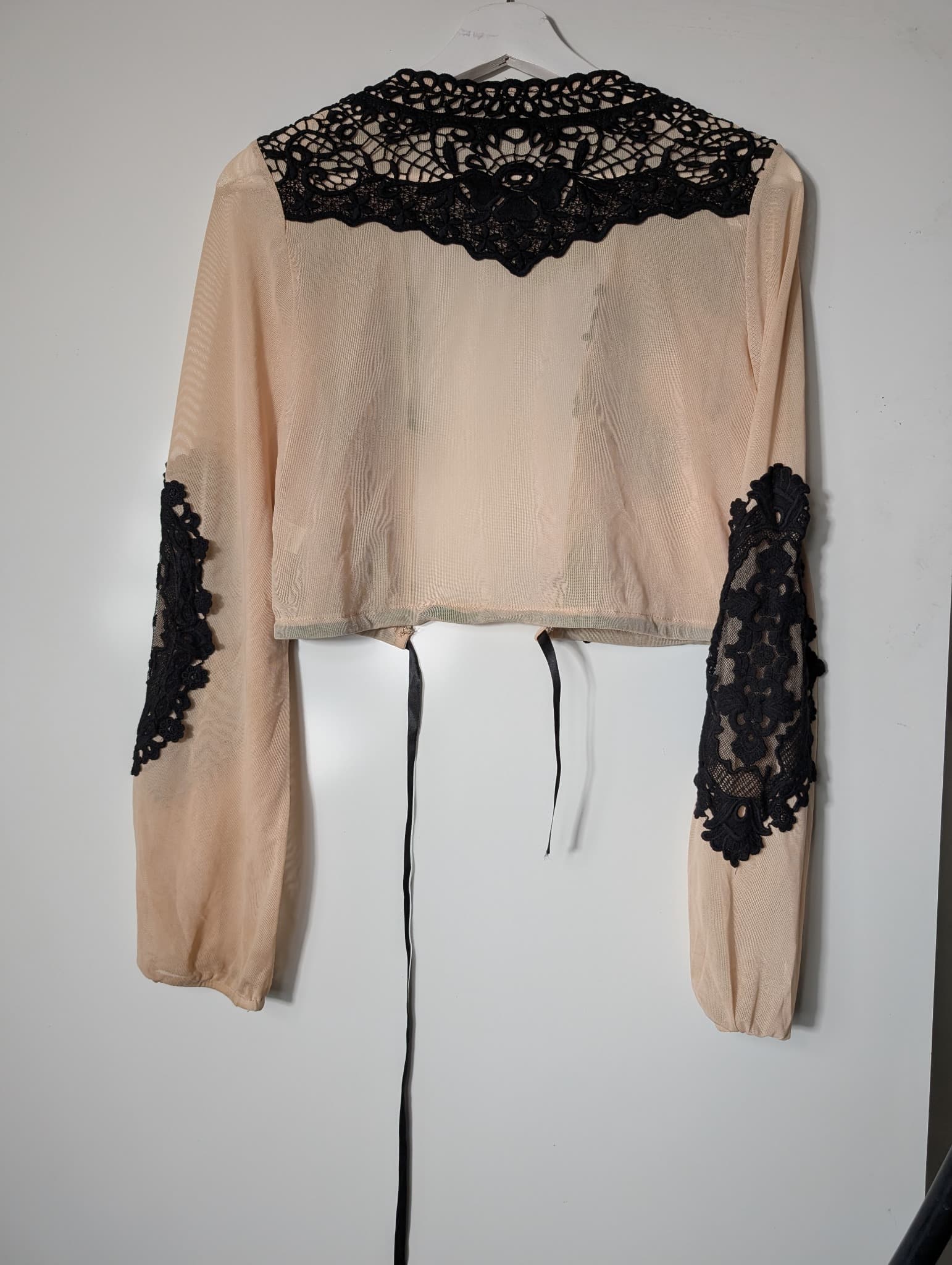 One Way Tie-Front Crop Top Nude Mesh & Black Lace Size 10 — photo 5 of 8