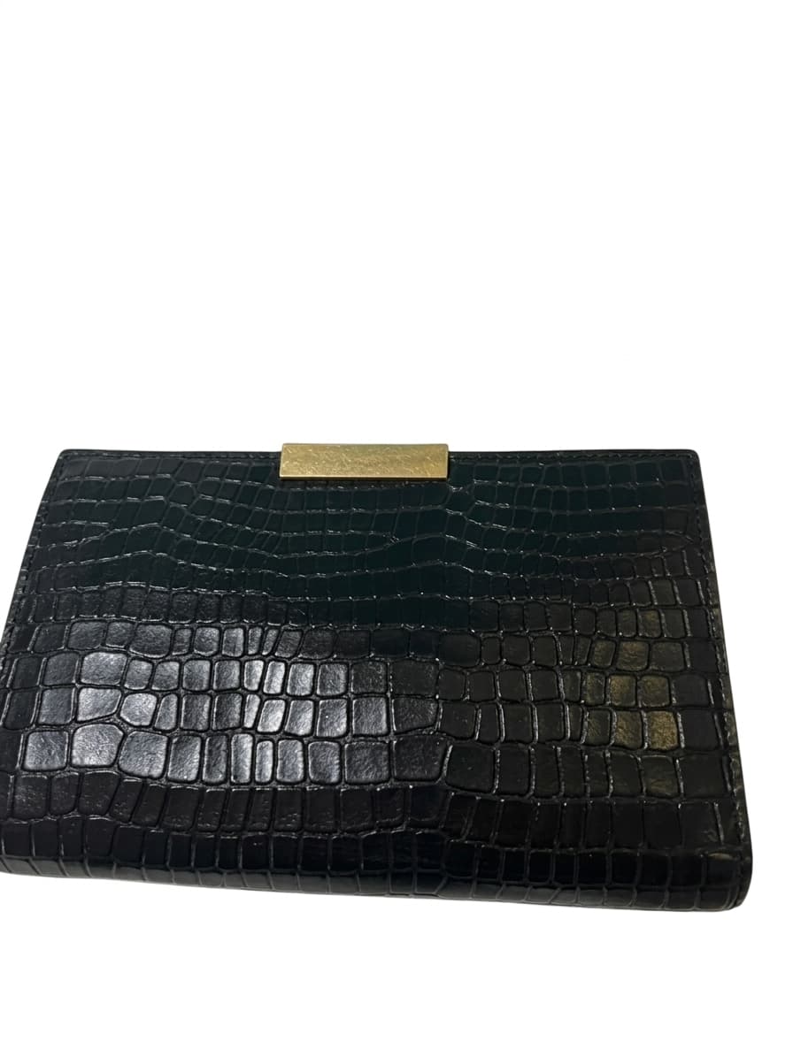 Oroton Croc-Embossed Leather Clutch Wallet Black Gold Bar — photo 1 of 2