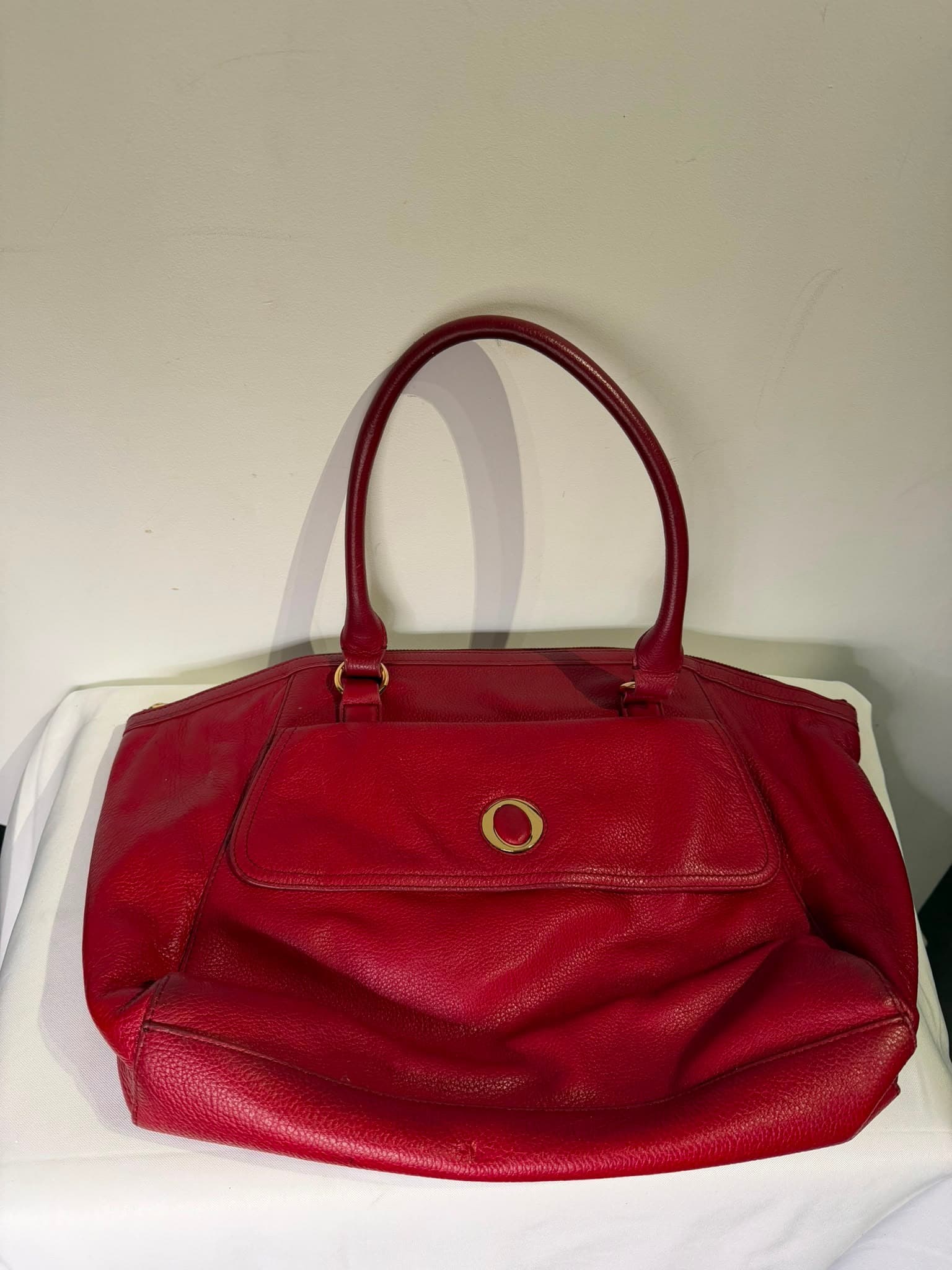 Oroton Pebbled Leather Tote Bag Red Gold Hardware — photo 5 of 5