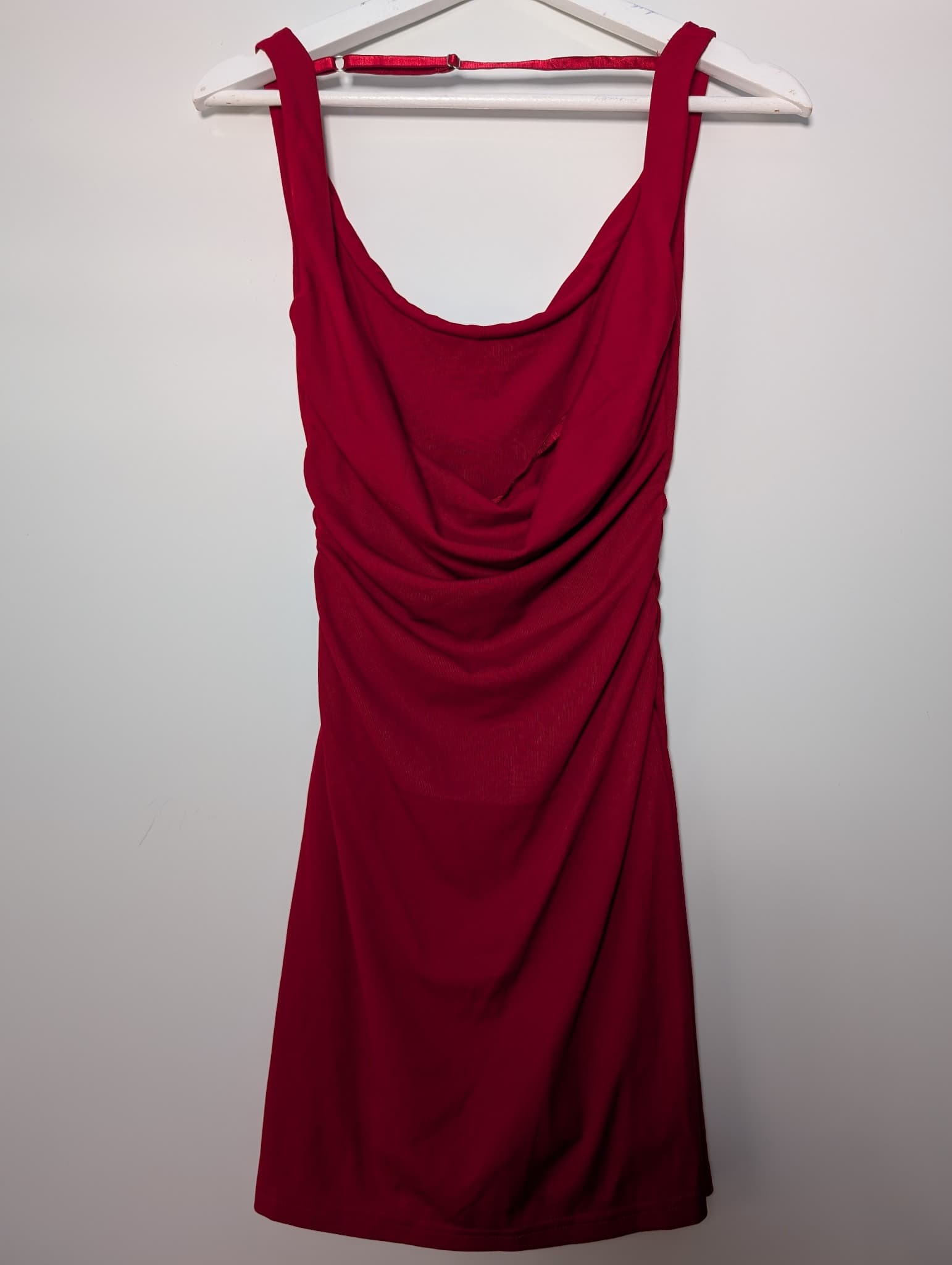 Ownley Marion Mini Dress Red Cowl Neck Ruched XS — photo 4 of 11