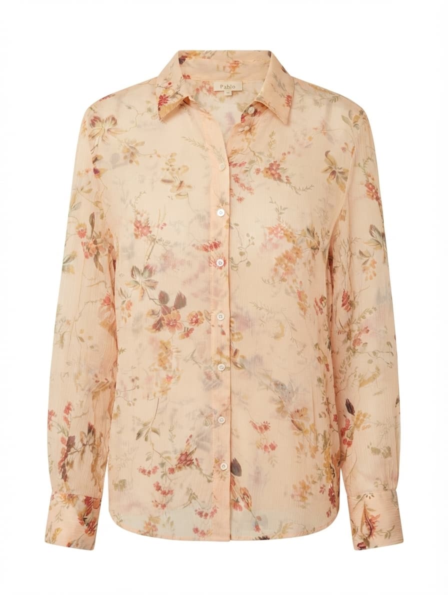 Pablo Gerard Darel Floral Sheer Button-Down Blouse Peach EU 38 — photo 1 of 7
