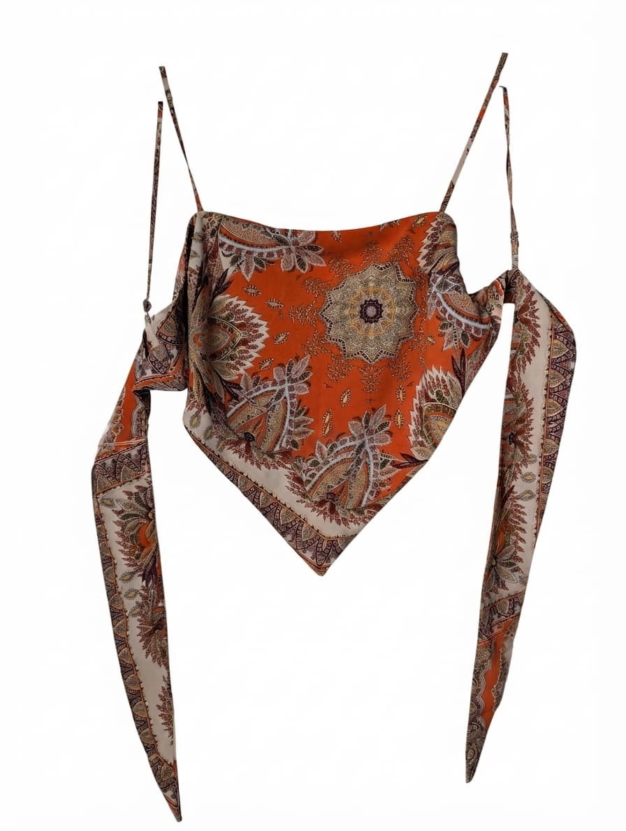 Paisley Print Bandana Tie-Back Crop Top Orange One Size — photo 1 of 6