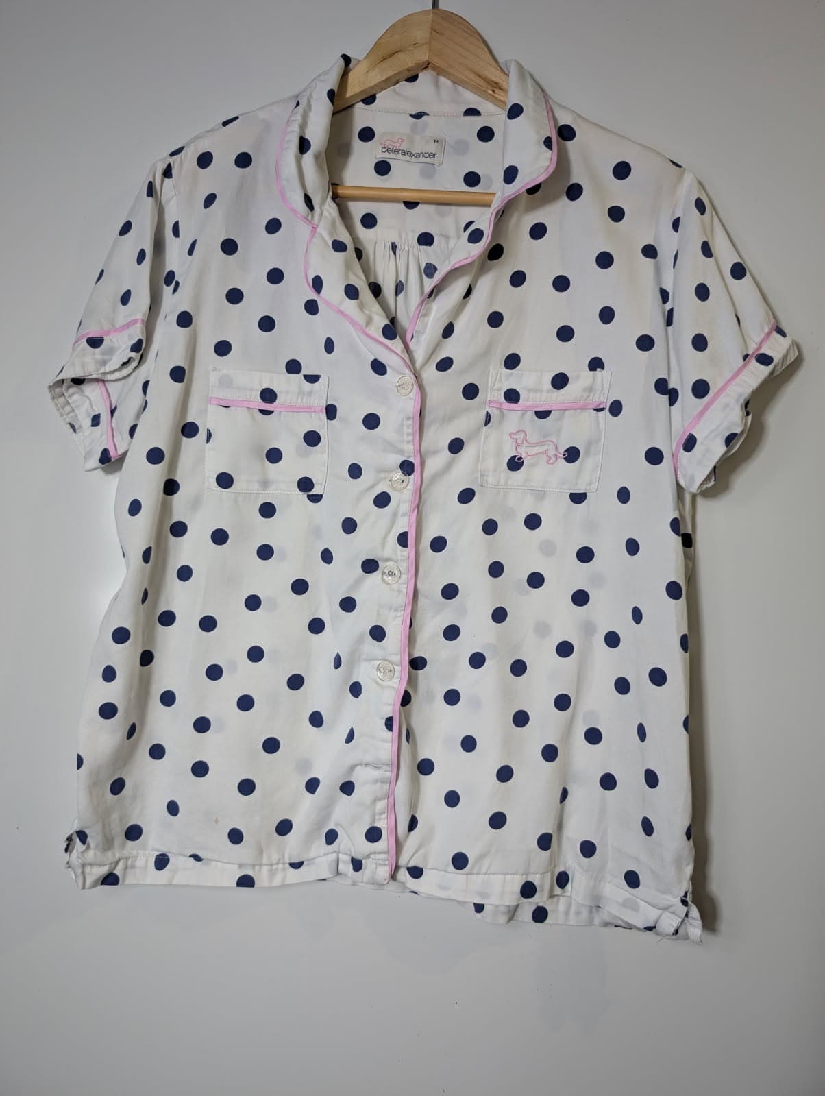 Peter Alexander Women's Polka Dot Pajama Set White & Navy Size M — photo 9 of 10
